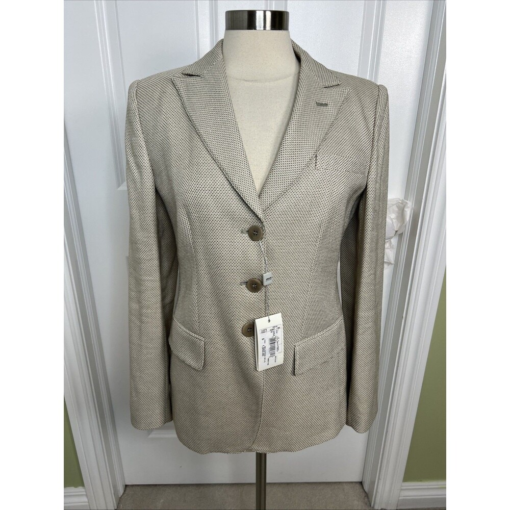Armani Collezioni 3 Button Jacket Blazer Beige Flax Silk $1,050 Size 8 New Read